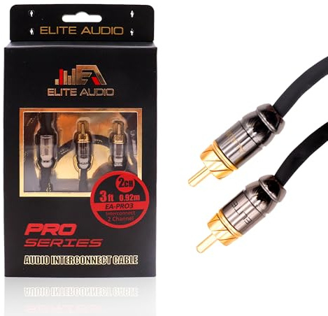 Elite Audio Pro Series 3ft. 2-Channel Car Audio RCA Short Cable - Triple Shielded, Brass Connectors, Oxygen Free Copper, Noise Reducing Audio Cable for Amplifiers Subwoofers Speakers Processors – PRO3