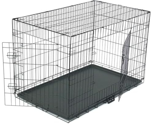 Cage Chien Pliable, Chenil pour Chien avec Cloison, bac en Plastique et 2 Portes, XXXL (121 x 74 x 81 cm), Cage de Transport Chien, Lapin, Chiot et Animaux Domestique, en Metal, Noir