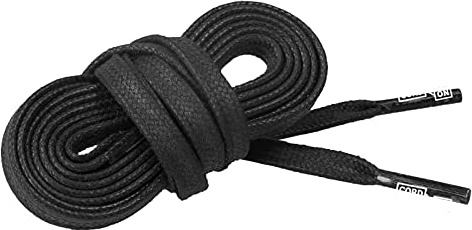 CORD ON - Lacci di cotone cerato o lucidato piatto. Larghezza 6 mm - 1 paio (Nero, 90 cm)