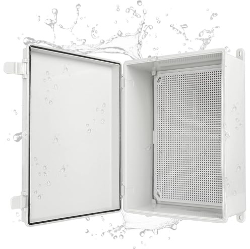 Iron Forge Cable Waterproof Junction Box - Outdoor Electrical Enclosure - Plastic Project Boxes with Mounting Plate, Wall Brackets, Weatherproof Hinged White Panel Cover - IP65-15x11 Inch