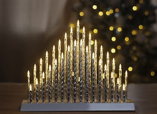 Marco Paul Metallic Silver Christmas Candle Bridge - 33 Warm White LED Candles Mains Operated Candlebridge - Candle Arch Window Christmas Lights Decoration for Fireplace or Mantelpiece