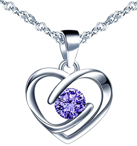 INFINIONLY Collana cuore da donna ragazza, Collana in argento 925, Collana cuore diamanti, Ciondolo con zirconi lucidi, Processo di taglio perfetto, 45cm Catena, viola