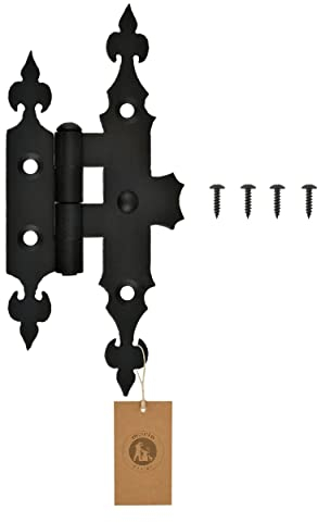MoriaDesign Rustikal Scharniere - 2,5 x 80 x 170 mm - Schwarz - Torband Schwarz Schmiedeeisen - Scharnier für Gartentore, Holztüren, Holztore und Fensterläden, Dekorative Kreuzgehänge