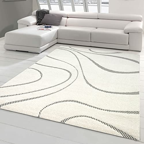 Teppich-Traum Tapis Moelleux Salon & Chambre à Coucher | Design en Tissu Plat Moderne crème Größe 160x230 cm