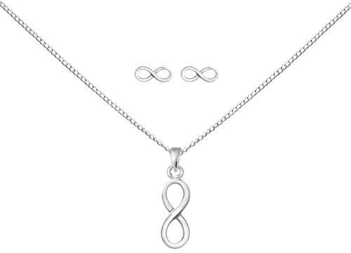 FRIEDA+PAUL Infinity Unendlichkeit Symbol Damen Frauen Mädchen Halskette Anhänger Ohrstecker 4-tlg. Set 925 Sterling Silber anlaufgeschützt Schmuckbox
