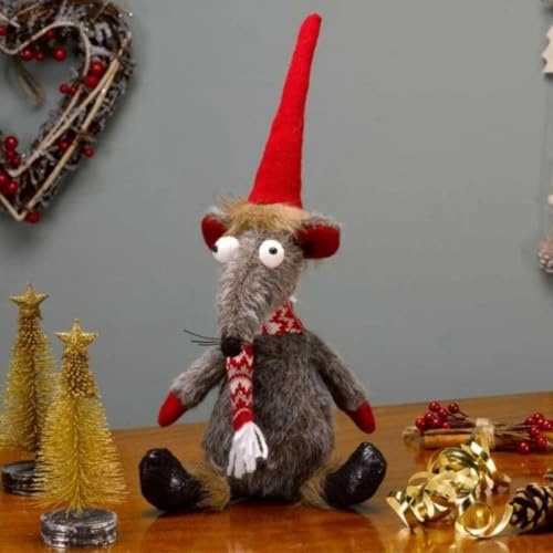 Marco Paul Plüsch-Ratte, Weihnachtsdekoration, 33 cm, festliche Mausfigur mit Weihnachtsmannmütze, Weihnachtsdekoration für saisonale Heimdekoration, Geschenk und Weihnachtstischdekorationen