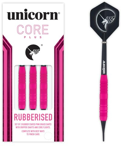 Unicorn Soft Tip Darts Set | Core Plus | Smooth Comfortable Rubberised Brass Barrels |Pink| 17 g