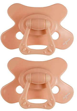 Difrax Baby Schnuller 6-18 Monate Natural – Kirschform Nuckel - Silikon - BPA-frei - Gute Akzeptanz - Optimale Luftzufuhr – Soothie Schnüller ab 6 Monate – Pfirsich/Orange – 2 Stück