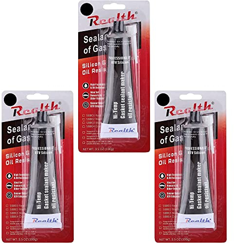 Realth Silicone Gasket Maker | 3 Pack 3.53 Oz(100g) | Ultra Black RTV | High Temperature | Oil Resistance | High Strength Flange Sealing for Automotive Machine Equipment Repairing(SG119N3)