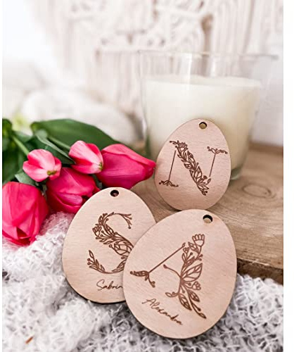 AWASG Personalisierter Geschenkanhänger aus Holz | Motiv Florales Blumen Monogramm Buchstabe mit Namen | Holz-Anhänger für Geschenke A