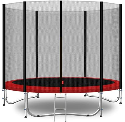 Baunsal® Trampolin Outdoor Ø 244 cm (EXD) rot als Komplettset mit Federabdeckung, Sprungmatte, Netz und Leiter - Gartentrampolin Spielzeug für Kinder