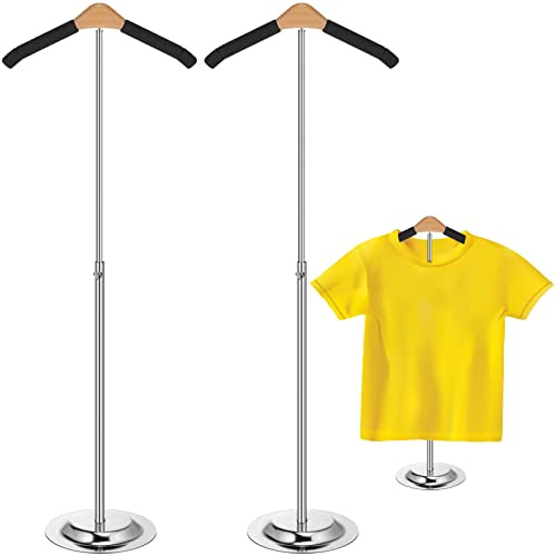 Sintuff Adjustable Child T Shirt Display Flexible Shoulder Stand Shirt Rack Portable Hanging Black Metal Clothes Hanger Rack for Clothing Garment Coat Retail Vendor, Height 16-27.9 Inch (2 Pcs)