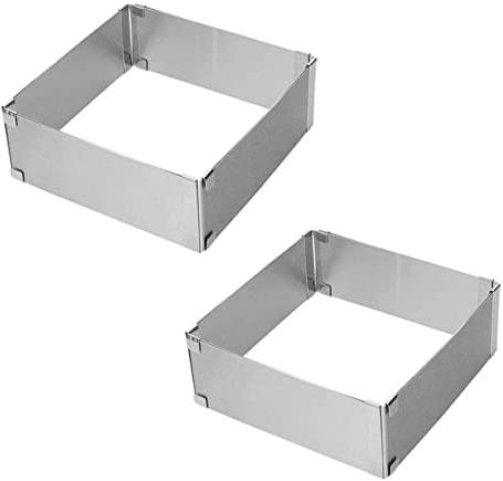 COLLBATH 2pcs Stainless Steel Baking Tool Mousse Cake Mold Square Cake Mould Adjustable Thickness Silver