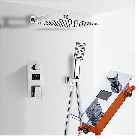2024 New Digital Temperature Display Shower System,Chrome Bathroom Shower Faucet Set,Embedded in Wall Rainfall Shower Head Mixers LED Shower Panel(Color:8 inch 2-Ways)