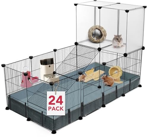 VISCOO 24 Panels Small Animal Playpen,Pet Playpen,C&C Cage for Guinea Pigs,Puppy Play Pen,Baby Chicken Cage,Indoor Outdoor Portable Metal Wire Yard Fence with Waterproof Mat