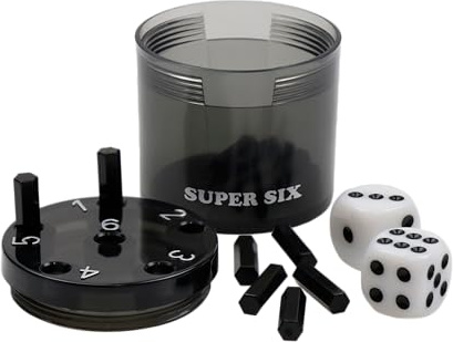 BestSaller 3013 SUPER SIX tärningsspel ABS-plast, även för resor, 36 spelpinnar och 2 kuber, svart