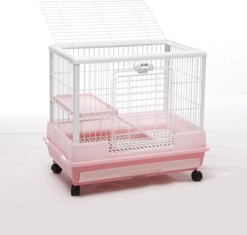 Kleintierkäfig Xxl mit Rollen, Kaninchenstall mit 4 Räder, PH+PS-Kunststoffmaterial, mit Panorama-Sonnendach, Bequem mit Haustieren zu Interagieren, Einfach zu Säubern ( Color : Pink , Size : 68*45*62
