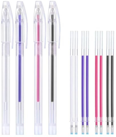 GNHG Thermo-löschbare Stifte, 4 farbige Stoffmarker mit 12 Nachfüllungen, Stoffmarker zum Quilten und Nähen, Schneidern, Stoff, Schneidernähen, Verschiedene Stofffarben