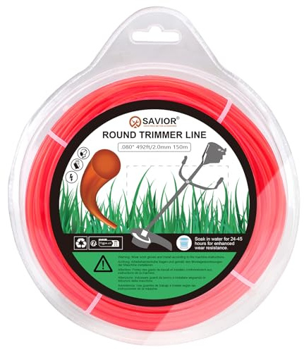 Savior grästrimmer tråd 2,0 mm x 150 m klipptråd trimmer tråd nylon grästrimmerspolar tråd friklippare trådar för gräsmatta ogräs 2,0 mm (0,08 tum) x 150 m rund, orange