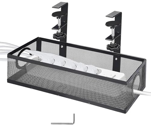 AWAOVV 1 Pcs Under Desk Wire Management Box Clamp Under Table Cord Management Organizer Cable Tray