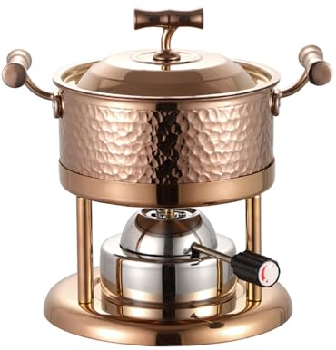 KELUNIS Fondue Au Shabu Petite Fondue Simple en Acier Inoxydable 304 Petite Fondue Self - Service, Fondue Extérieure Portable Cuisinière À Gaz Gonflable Mini Fondue,Gold