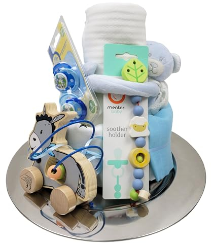 Windeltorte mit Baby Schutzengel Stoffwindeln Motorikspiel Schnuller uvm