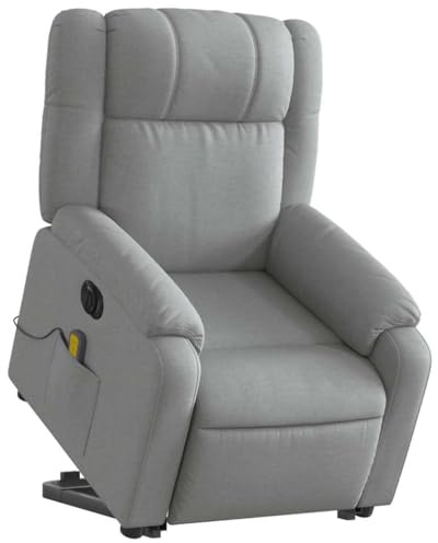 vidaXL Massagesessel, Sessel mit Aufstehhilfe Elektrisch, Relaxsessel mit Liegefunktion Vibrationsfunktion, Fernsehsessel Liegesessel Aufstehsessel, Hellgrau Stoff
