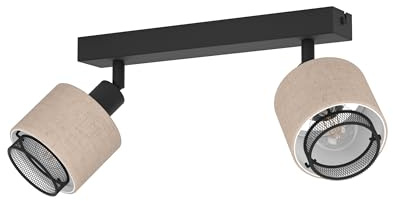 EGLO Deckenstrahler Rosley, Deckenlampe 2-fach | Deckenleuchte mit schwenkbaren Spots aus Textil in Natur und schwarzem Metall, Deckenspots mit E14 Fassung