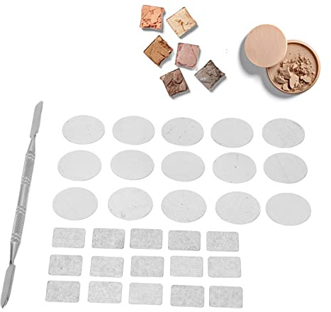 Metal Stickers for Eyeshadow Palette Set, Makeup Metal Stickers for Eyeshadow Palette, Stainless Steel Spatulas for Cosmetic Mixing, Magnetic Palette Accessories, 15 Squared & 15 Rounded Stickers