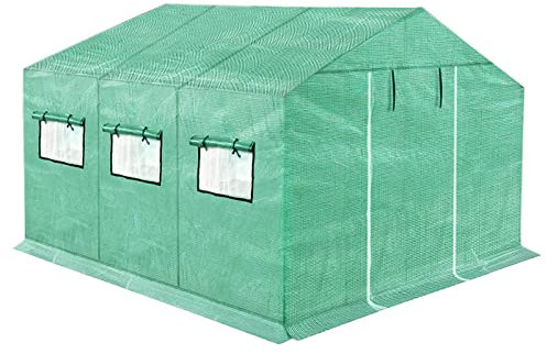 SUBTLETY Mini Gartengewächshäuser 4,5x2x2m Winterfest Foliengewächshaus Set inkl. 6 Fenstern & Verzinktes Rohr & Gitternetzfolie Tomaten Gewächshaus für Pflanzen Blumen Kräuter Gemüse