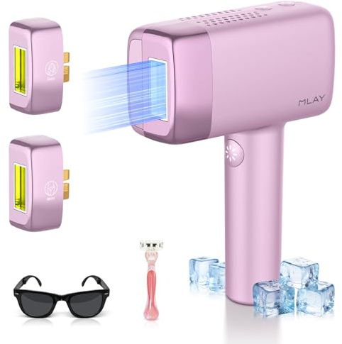 MLAY IPL Gerät Haarentfernung Laser mit 0,5 Sek./Blitz, 3 Lichtköpfe für Präzise Haarentfernung, Max 20J Haarentfernungsgerät mit Eiskühlsystem Schmerzfreie Bikini, Körper Laser Haarentfernung