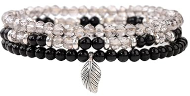 XQMMGO Perlenarmband Damen, Boho Schmuck Armband, Mehrschichtiges Armbänder, Armband Mit Anhänger, Kristall Stretch Damen Armband, Frauen Damen Geburtstagsgeschenk (Schwarz)
