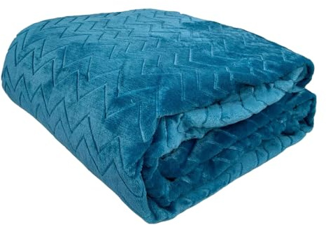 Tata Home Coperta Plaid Morbida Coperta Pile Super Calda Invernale Plaid Divano Tessuto Flanella Elegante Misura 127x152 cm Mod. ZigZag Colore Ottanio