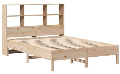 vidaXL Massivholzbett, Bett Kopfteil mit Bücherregal ohne Matratze, Bettgestell mit Lattenrost, Holzbett Doppelbett für Schlafzimmer, 120x190cm Kiefer