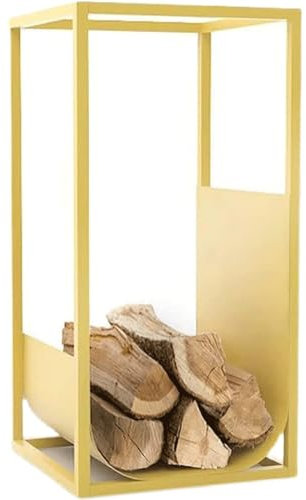 OLSKFUH Brennholzregal mit rechteckigem Rahmen, bodenstehendes Holzregal, Holzregal für drinnen und draußen für Brennholz/Holzscheite/Bauholz/Anzündholz (Gold)