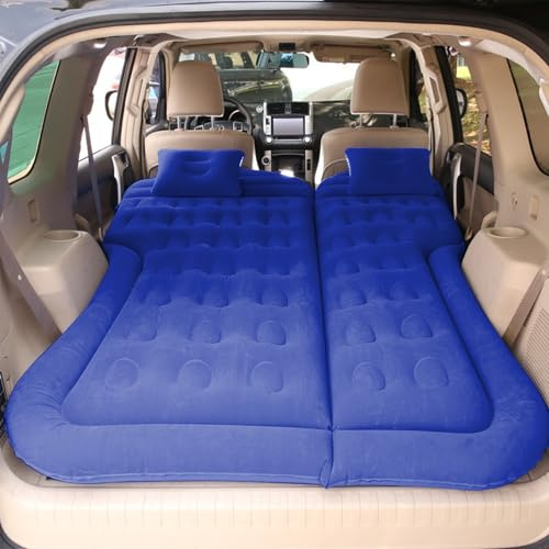 Vinteky Matelas Gonflable Lit Gonflable pour Voyage sur Voiture Coussin Gonflable Sièges d'auto Multifonctionnel avec Pompe à air et Oreillers pour Véhicule SUV pour Picnic Voyage Camping (Bleu)