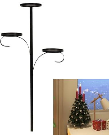Portacandele per albero di Natale, tripla decorazione per albero di Natale, in metallo, colore nero, portacandele alto per una decorazione unica degli alberi, decorazioni illuminate, decorazioni per