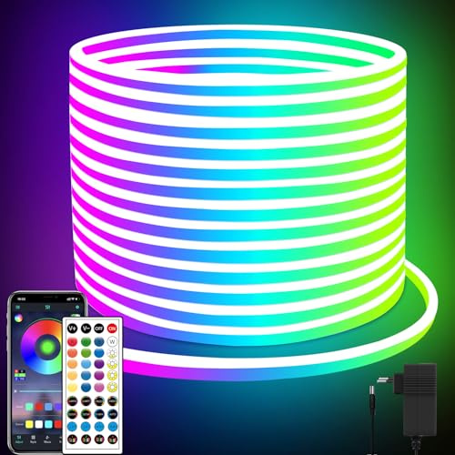 segrass Tira de luces LED de neón de 20 m, IP65, resistente al agua, para dormitorio, flexible, con control remoto/app, tira de luz RGB para interior, exterior, dormitorio, habitación, decoración del