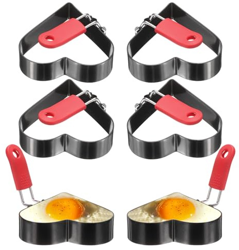 QUARKZMAN 6Pcs Anillos De Huevo En Forma De Corazón Acero Inoxidable Antiadherente Anillo Para Cocinar Tortitas Con Mango De Silicona Para Plancha Freír Huevos Sándwiches Tortillas Desayuno