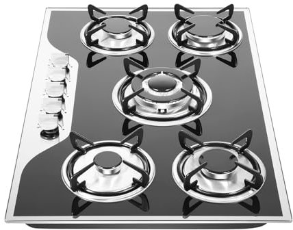 30.5 * 20 * 2.6in Gas Hob 5 Burners, LPG/NG Convertible, Built in Gas Hob Black Tempered Glass Hob Cooktop, Energy-saving with Stereoscopic Intake.