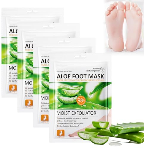 4 PCS Foot Peel Mask for Hard Skin Feet Peeling Mask for Dry Skin Effectively Moisturizing Remove Foot Calluses for Foot Care Cracked Heels Dead and Dry Skin Unisex(Aloe Vera)