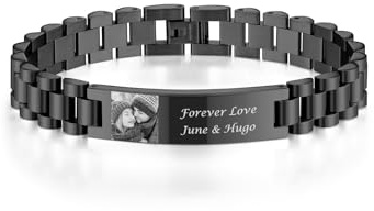 Zysta Herren Armband Personalisierte Foto & Text Armkette aus Edelstahl Geschenk für Männer Papa