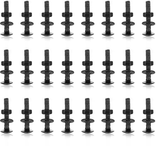 Zonon 25 Sets 1/4-20 x 1-1/2 Stainless Steel Carriage Bolts and Nuts Kit Round Head Square Neck Carriage Bolts Screws and Hex Nuts and Flat Washers, Stainless 18-8 Full Thread Coverage (Black)