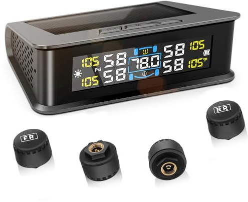 Liwogi Moniteur de pression des pneus de voiture avec alarme, système de surveillance numérique TPMS de la pression des pneus, outil de surveillance de la pression des pneus à énergie solaire 0 psi-99