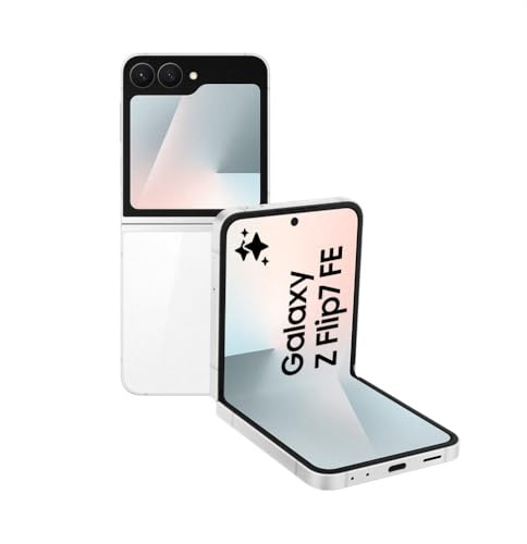 Samsung Galaxy Z Flip7 FE AI Phone, Foldable Design, Wide Cover Screen, 50 MP Camera, Smooth Processor, 128GB Storage, 8 GB Memory, White, 3 Year Extended Warranty (UK Version)