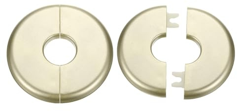 sourcing map 2 placas de cubierta de fontanería autoadhesivas de plástico ABS con brida dividida de 22,5 mm, diseño de hebilla para tubería de agua, baño, cocina, decoración, tono dorado