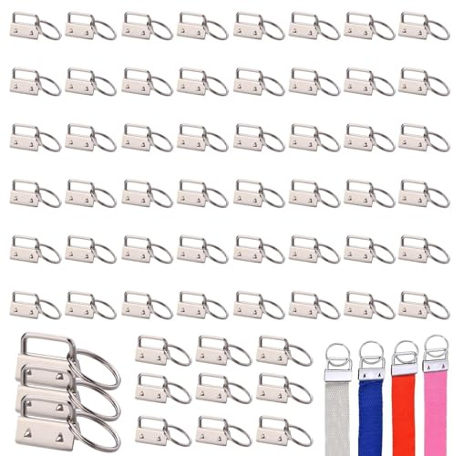 Dulynva 60 Stück Schlüsselband Rohlinge 26mm Klemmverschluss Anhänger Klemmschließeanhänger aus Metall Schlüsselanhänger Hardware Armband mit Schlüsselring für DIY Handarbeit Lanyard Stoff (Silber)