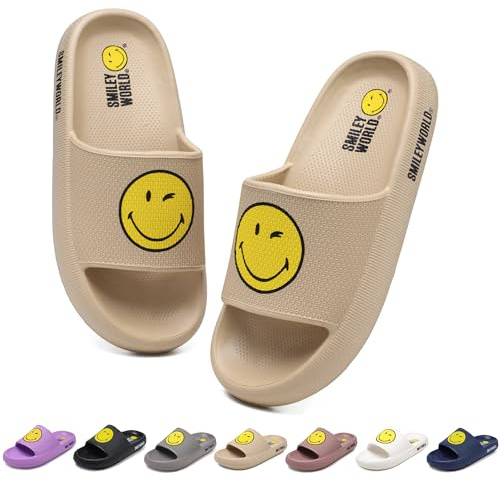ZHPTO SmileyWorld badskor för kvinnor män tofflor original tofflor halkfria andningsbara badtofflor sommar tofflor inomhus/utomhus, kaki, 39 EU bred