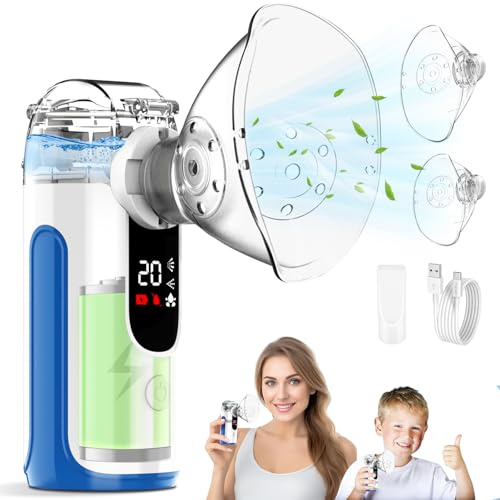 Inhalationsgerät für Erwachsene und Kinder,Leiser Vernebler Inhaliergerät mit Timer und Display,Inhaliergeräte Tragbarer mit 2 Maske und Mundstück,1200mAh USB Wiederaufladbar Inhalator