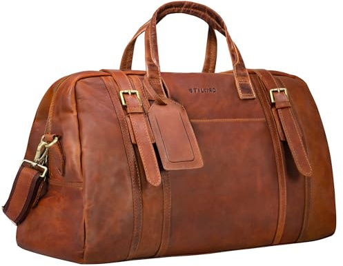 STILORD Vega Reisetasche Leder Cognac Weekender Damen Herren Vintage Ledertasche Handgepäck Tasche Echtleder Sporttasche Klein Travel Duffle Bag 34 L, 50x23x30